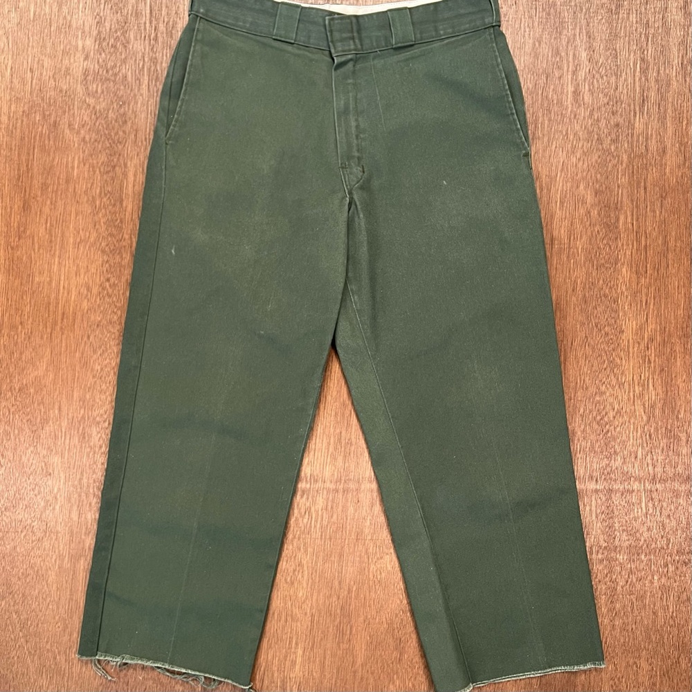 Dickies 874 Olive Work Pants with Distressed Frayed Hem